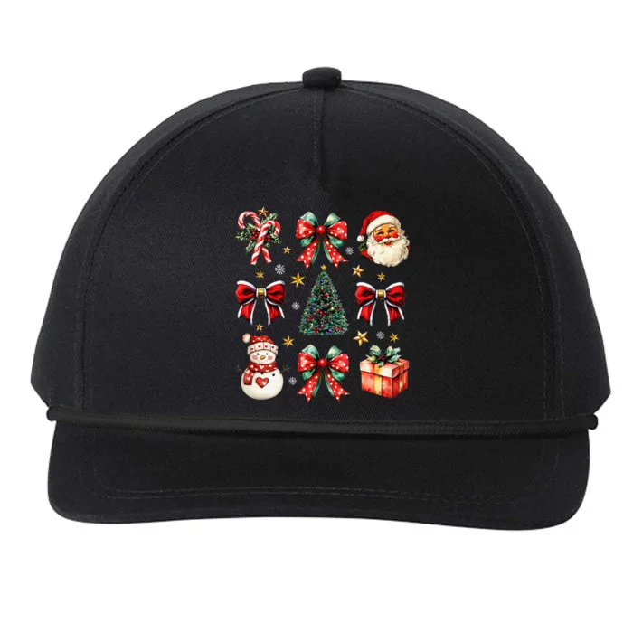 Merry Christmas Coquette Bows Girl Women Santa Claus Snowman Snapback Five-Panel Rope Hat