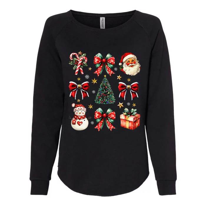 Merry Christmas Coquette Bows Girl Women Santa Claus Snowman Womens California Wash Sweatshirt