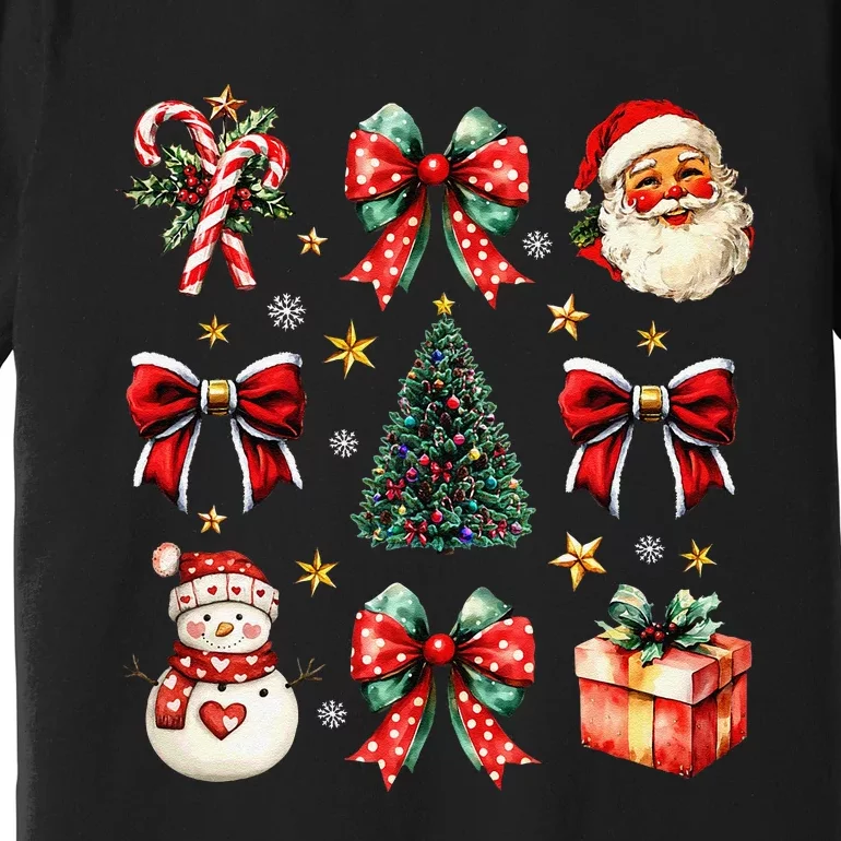 Merry Christmas Coquette Bows Girl Women Santa Claus Snowman Premium T-Shirt