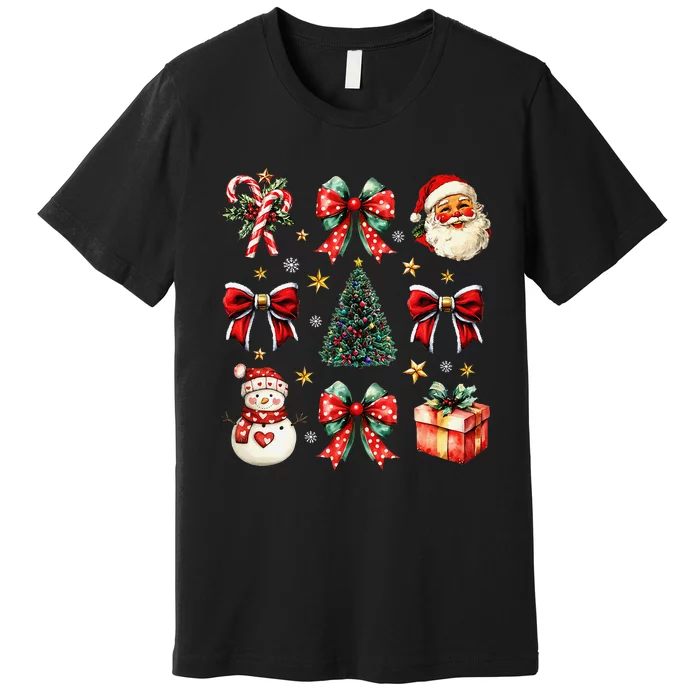 Merry Christmas Coquette Bows Girl Women Santa Claus Snowman Premium T-Shirt