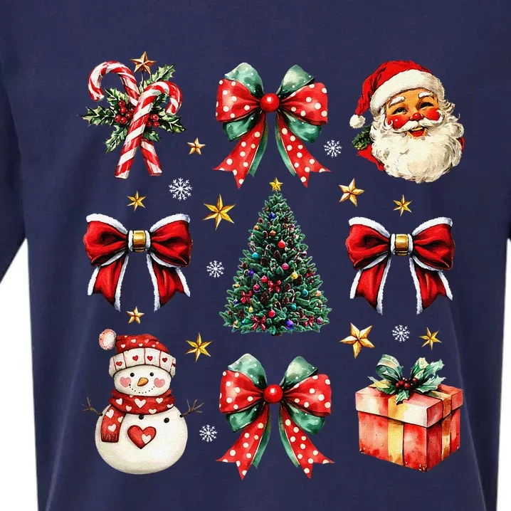 Merry Christmas Coquette Bows Girl Women Santa Claus Snowman Sueded Cloud Jersey T-Shirt