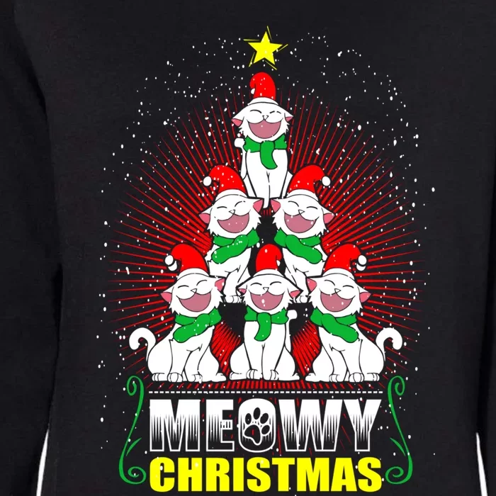 Meowy Cat Christmas Tree Lights Funny Kitten Xgiftmas Cats Tree Great Gift Womens California Wash Sweatshirt