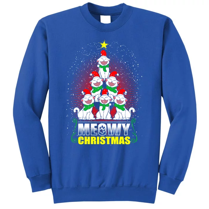 Meowy Cat Christmas Tree Lights Funny Kitten Xgiftmas Cats Tree Great Gift Tall Sweatshirt