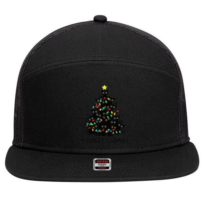 Merry Catmas Cat Christmas Tree Kid Girls Boy Meowy Catmas 7 Panel Mesh Trucker Snapback Hat