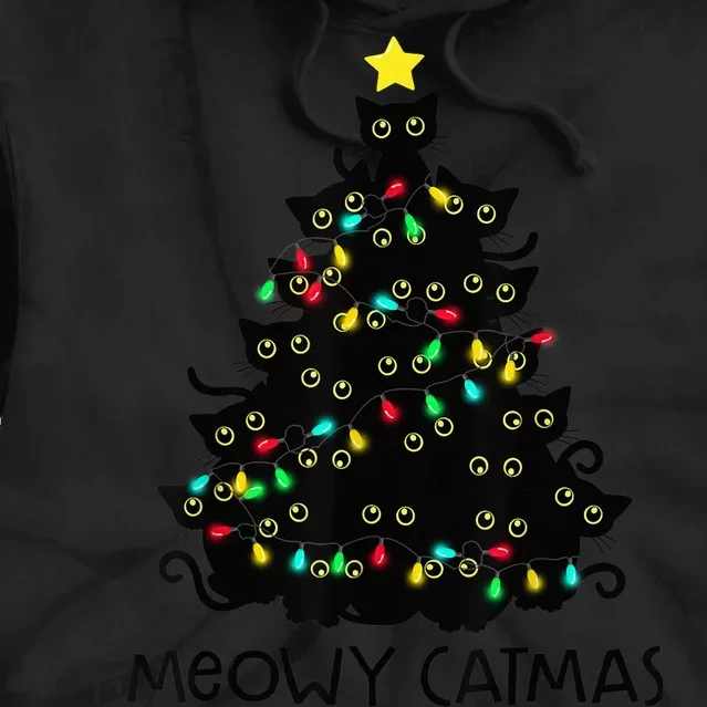 Merry Catmas Cat Christmas Tree Kid Girls Boy Meowy Catmas Tie Dye Hoodie