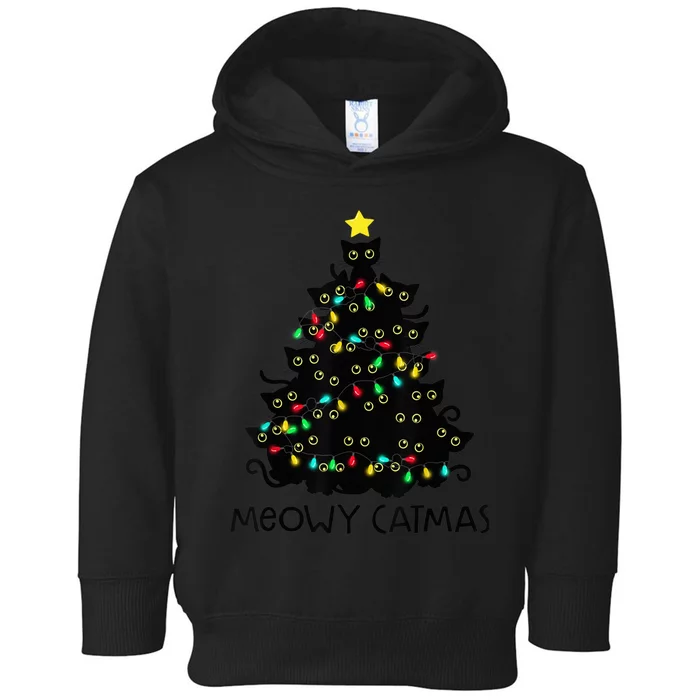 Merry Catmas Cat Christmas Tree Kid Girls Boy Meowy Catmas Toddler Hoodie