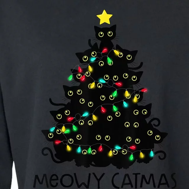 Merry Catmas Cat Christmas Tree Kid Girls Boy Meowy Catmas Cropped Pullover Crew