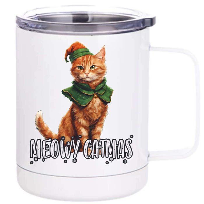 Meowy Catmas Cute Kitten With Bauble Merry Christmas Gift Front & Back 12oz Stainless Steel Tumbler Cup