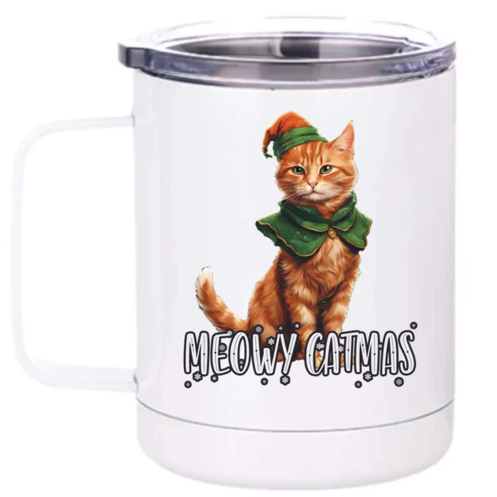 Meowy Catmas Cute Kitten With Bauble Merry Christmas Gift Front & Back 12oz Stainless Steel Tumbler Cup