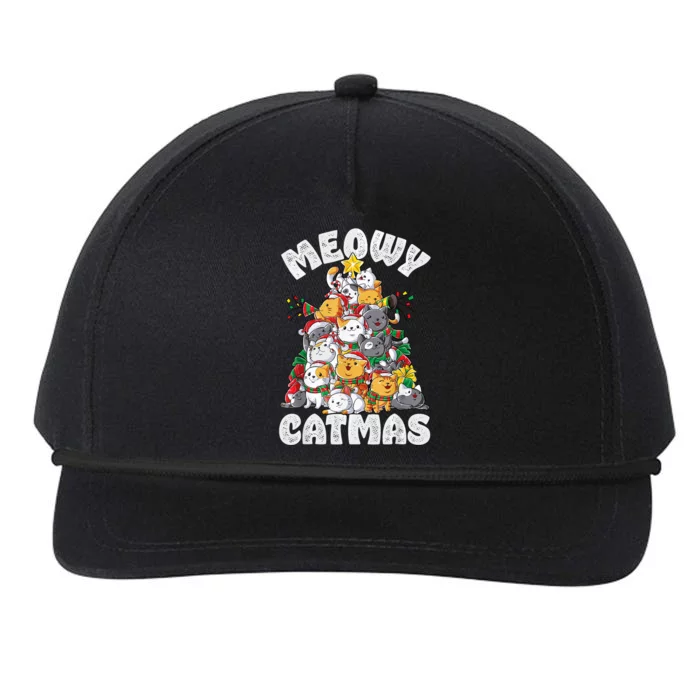 Meowy Catmas Cat Christmas Tree Xmas Girls Boy Funny Santa Snapback Five-Panel Rope Hat