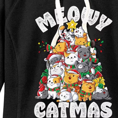 Meowy Catmas Cat Christmas Tree Xmas Girls Boy Funny Santa Women's Fleece Hoodie