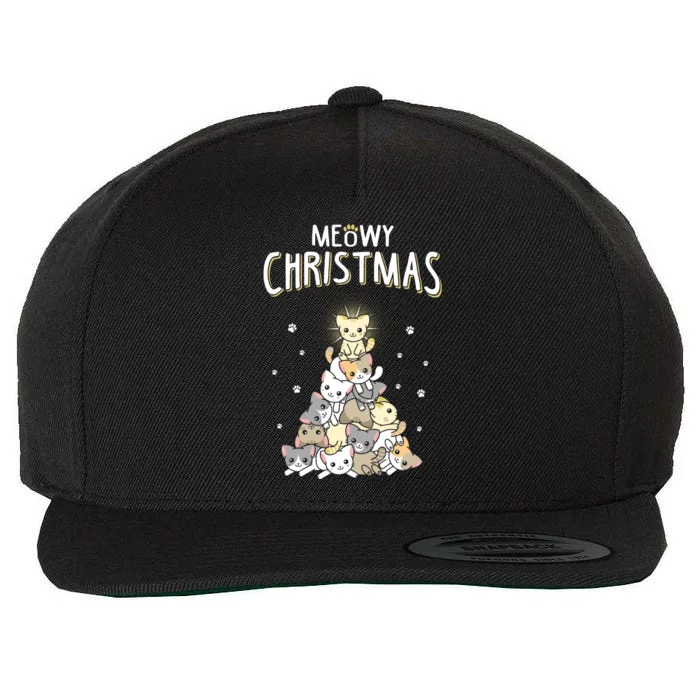 Meowy Christmas Cute Cat Lover Gift Wool Snapback Cap