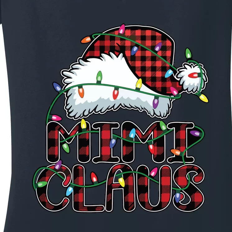 Mimi Claus Christmas Lights Pajama Family Matching Women's V-Neck T-Shirt