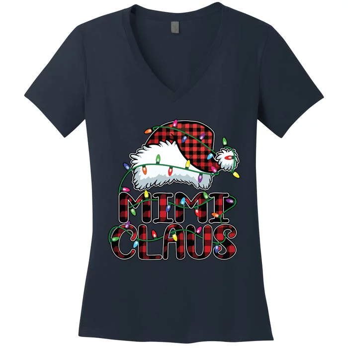 Mimi Claus Christmas Lights Pajama Family Matching Women's V-Neck T-Shirt