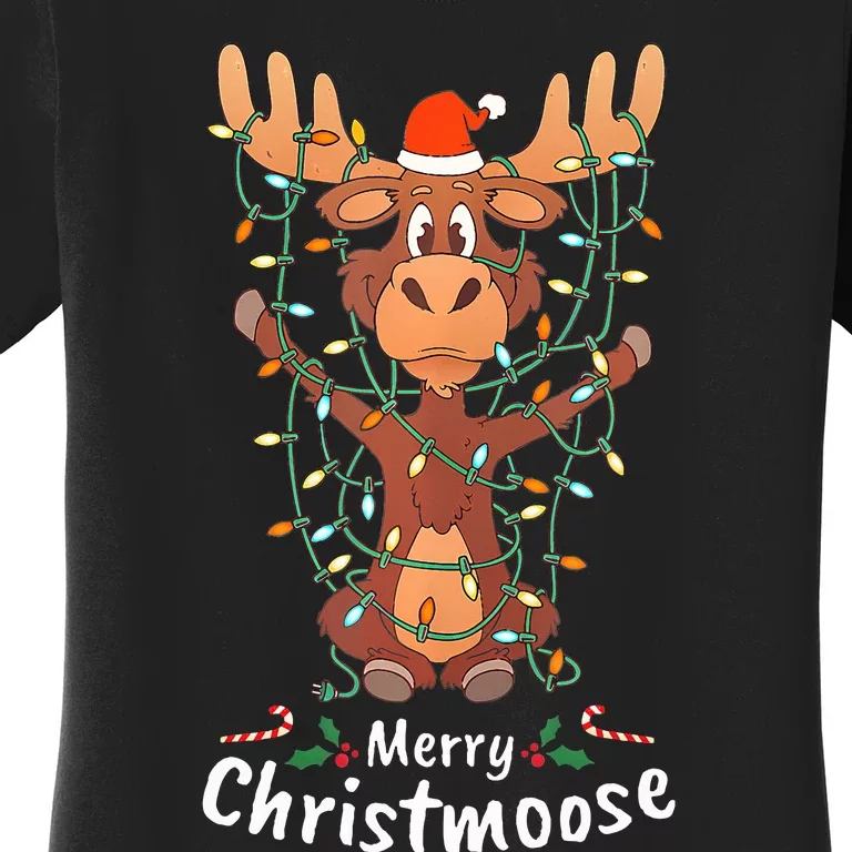 Merry Christmoose Christmas Moose Xmas Tree Lights Gifts Women's T-Shirt