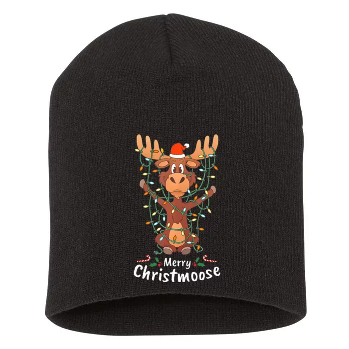 Merry Christmoose Christmas Moose Xmas Tree Lights Gifts Short Acrylic Beanie