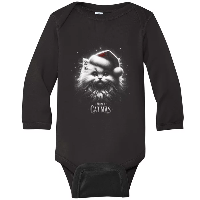 Merry Catmas Cat Lover Funny Christmas Baby Long Sleeve Bodysuit