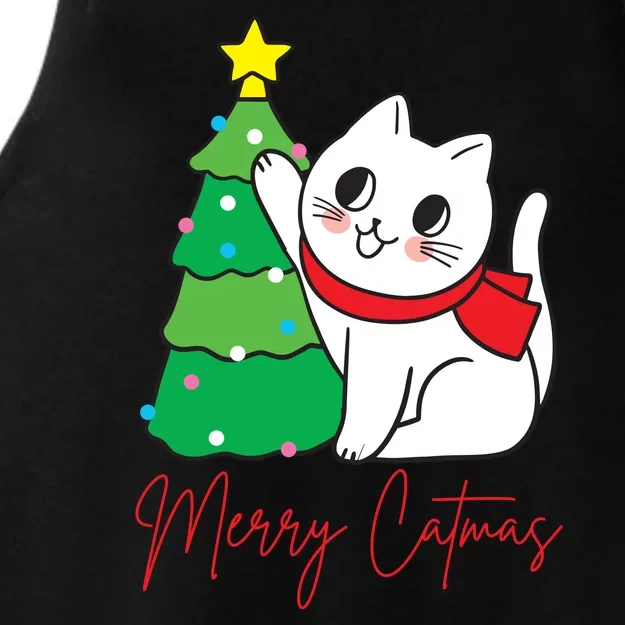 Merry Catmas Cute Christmas Cat Lover Ladies Tri-Blend Wicking Tank