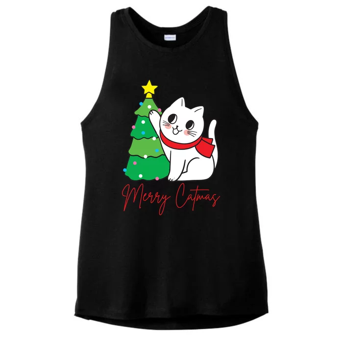 Merry Catmas Cute Christmas Cat Lover Ladies Tri-Blend Wicking Tank