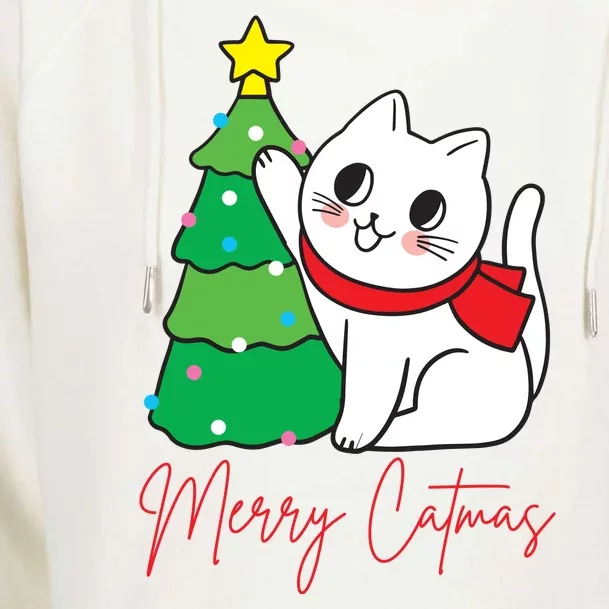 Merry Catmas Cute Christmas Cat Lover Womens Funnel Neck Pullover Hood