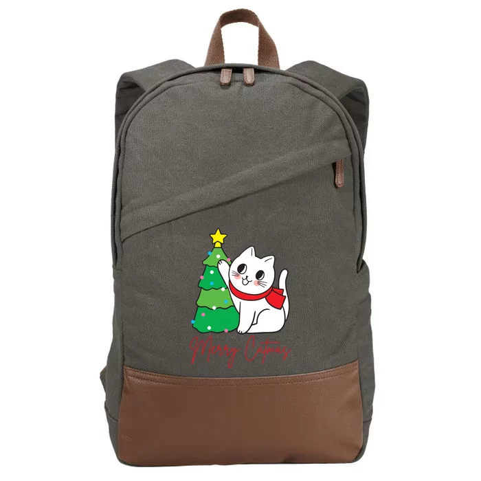 Merry Catmas Cute Christmas Cat Lover Cotton Canvas Backpack