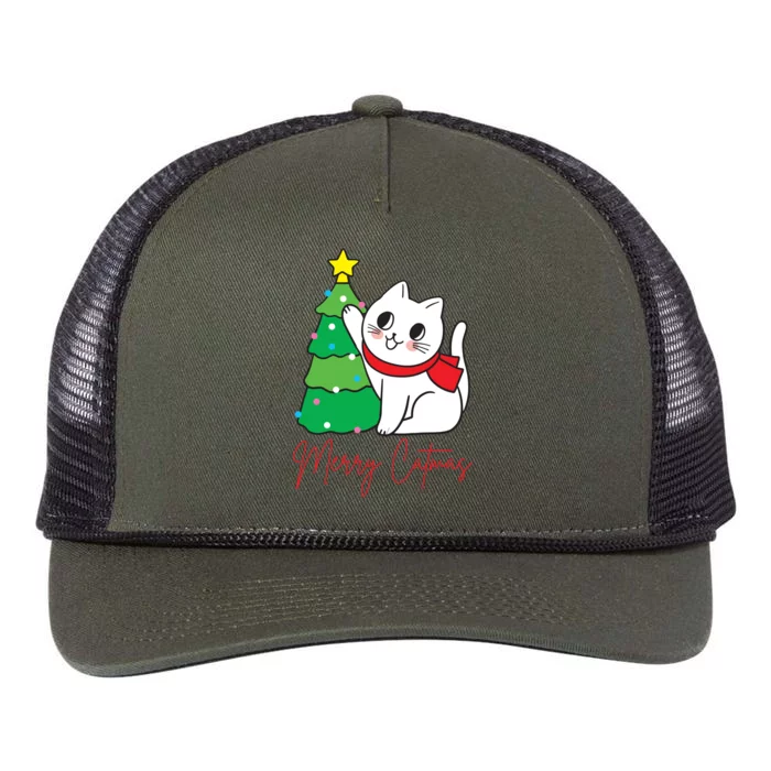 Merry Catmas Cute Christmas Cat Lover Retro Rope Trucker Hat Cap