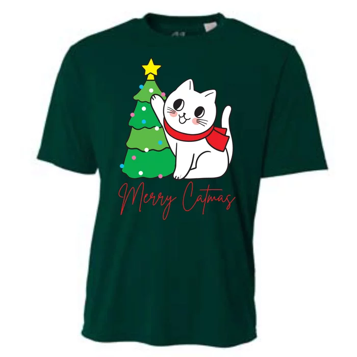 Merry Catmas Cute Christmas Cat Lover Cooling Performance Crew T-Shirt