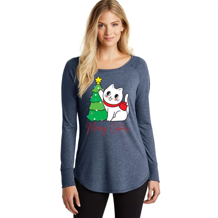 Merry Catmas Cute Christmas Cat Lover Women's Perfect Tri Tunic Long Sleeve Shirt