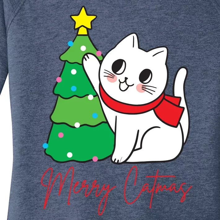 Merry Catmas Cute Christmas Cat Lover Women's Perfect Tri Tunic Long Sleeve Shirt