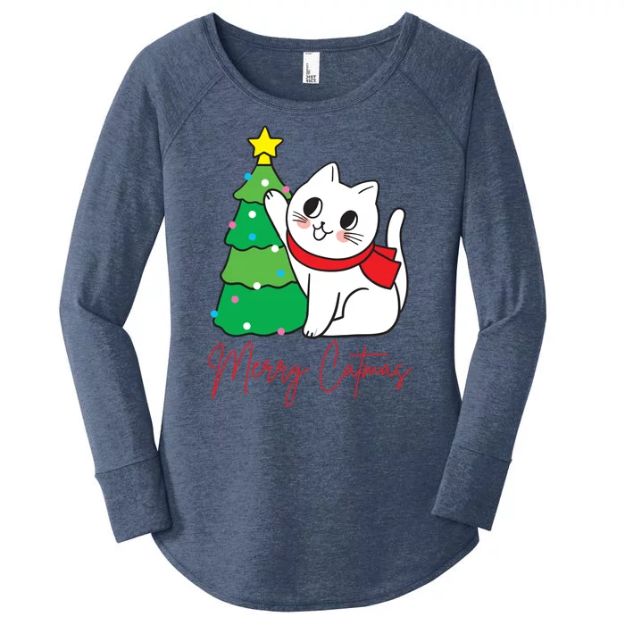 Merry Catmas Cute Christmas Cat Lover Women's Perfect Tri Tunic Long Sleeve Shirt