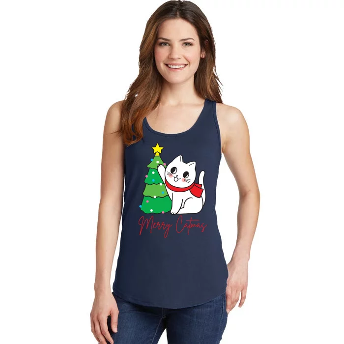 Merry Catmas Cute Christmas Cat Lover Ladies Essential Tank