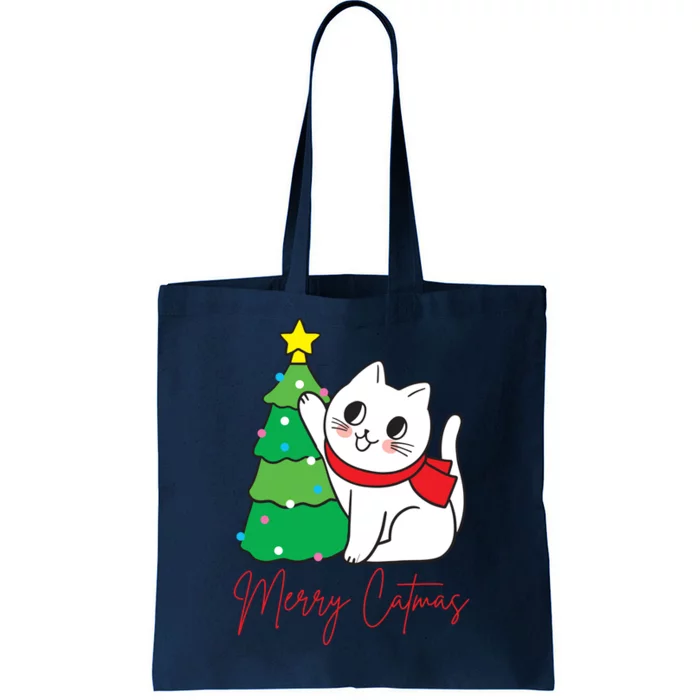 Merry Catmas Cute Christmas Cat Lover Tote Bag