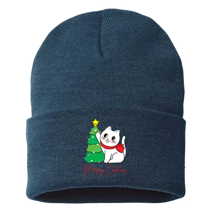 Merry Catmas Cute Christmas Cat Lover Sustainable Knit Beanie