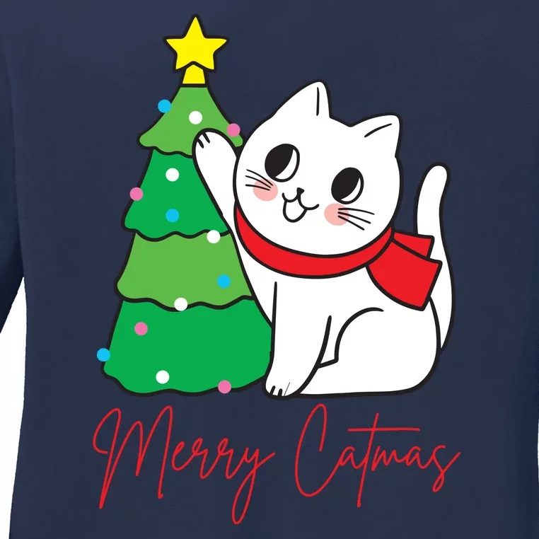 Merry Catmas Cute Christmas Cat Lover Ladies Long Sleeve Shirt