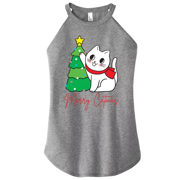 Merry Catmas Cute Christmas Cat Lover Women’s Perfect Tri Rocker Tank