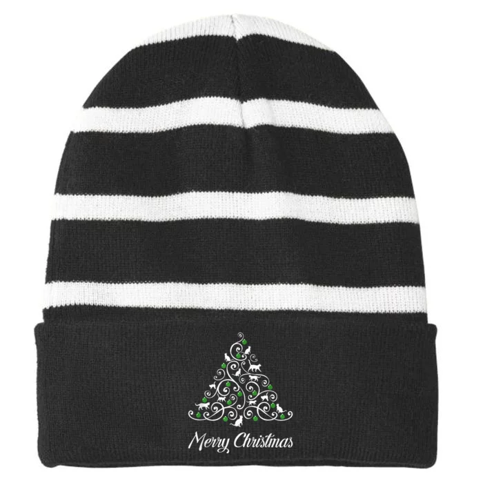 Merry Catmas Christmas Cat Tree Cats Funny Meowy Cats Lovers Striped Beanie with Solid Band