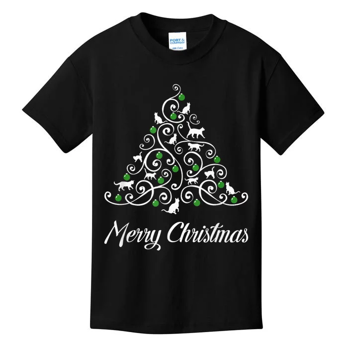 Merry Catmas Christmas Cat Tree Cats Funny Meowy Cats Lovers Kids T-Shirt