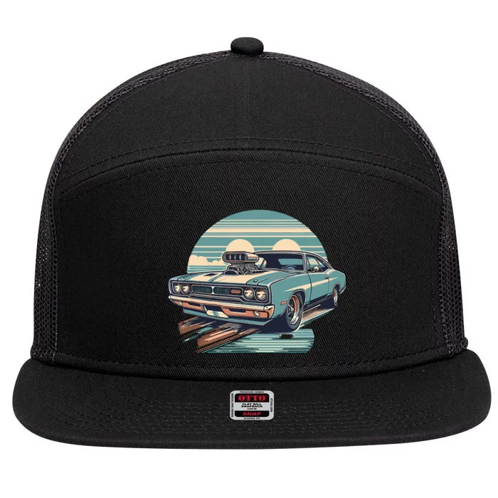 Muscle Car (Classic Vintage Retro Design) 7 Panel Mesh Trucker Snapback Hat