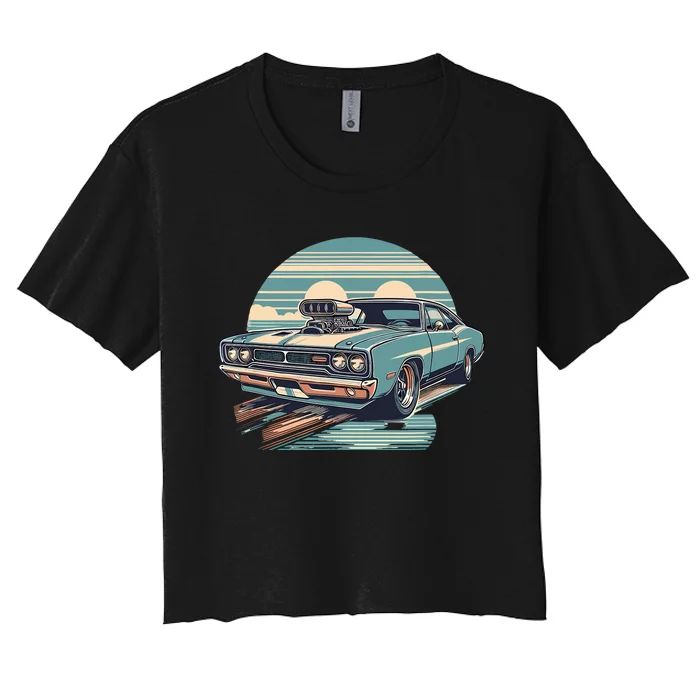 Muscle Car (Classic Vintage Retro Design) Women's Crop Top Tee