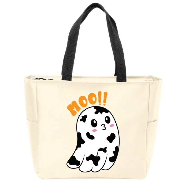 Moo! Cute Cow Boo Ghost Halloween Animal Zip Tote Bag