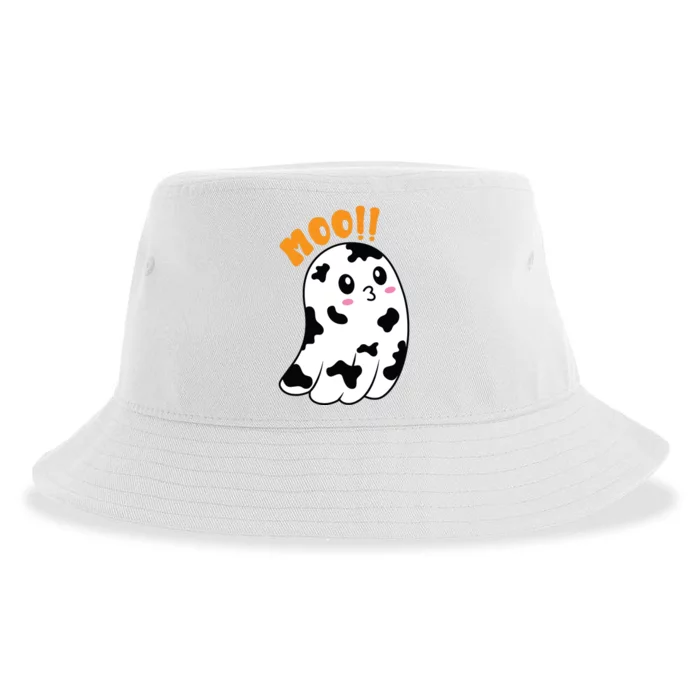 Moo! Cute Cow Boo Ghost Halloween Animal Sustainable Bucket Hat