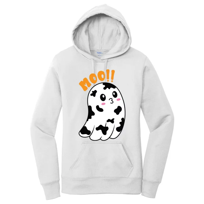 Moo! Cute Cow Boo Ghost Halloween Animal Women's Pullover Hoodie