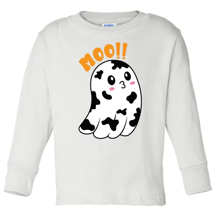 Moo! Cute Cow Boo Ghost Halloween Animal Toddler Long Sleeve Shirt