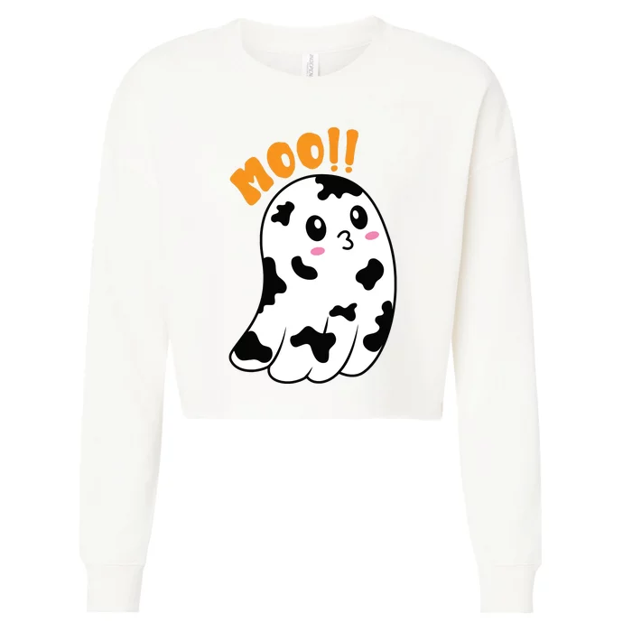 Moo! Cute Cow Boo Ghost Halloween Animal Cropped Pullover Crew