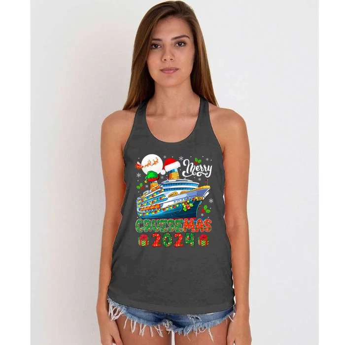 Merry Christmas Cruise 2024 Santa Elf Cruise Ship Lover Vneck Women's Knotted Racerback Tank