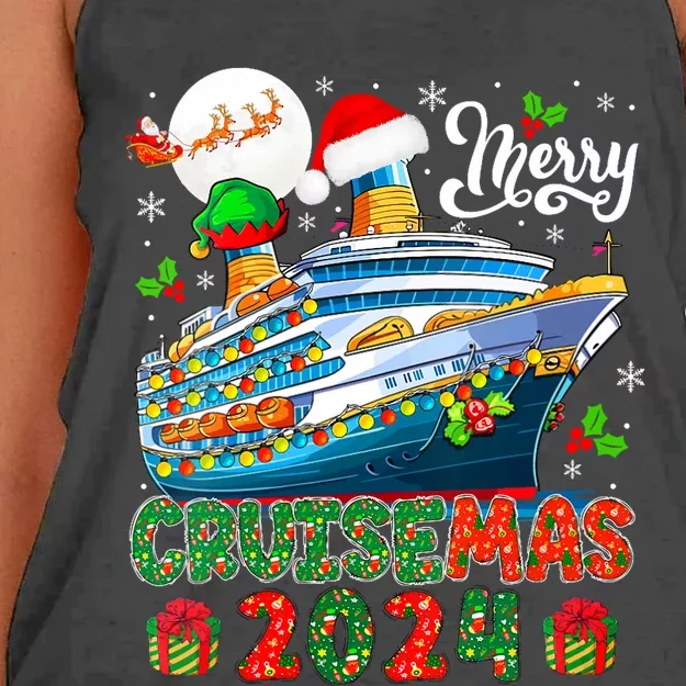 Merry Christmas Cruise 2024 Santa Elf Cruise Ship Lover Vneck Women's Knotted Racerback Tank