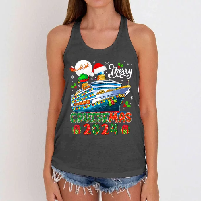 Merry Christmas Cruise 2024 Santa Elf Cruise Ship Lover Vneck Women's Knotted Racerback Tank