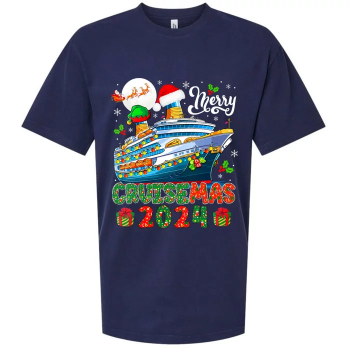 Merry Christmas Cruise 2024 Santa Elf Cruise Ship Lover Vneck Sueded Cloud Jersey T-Shirt