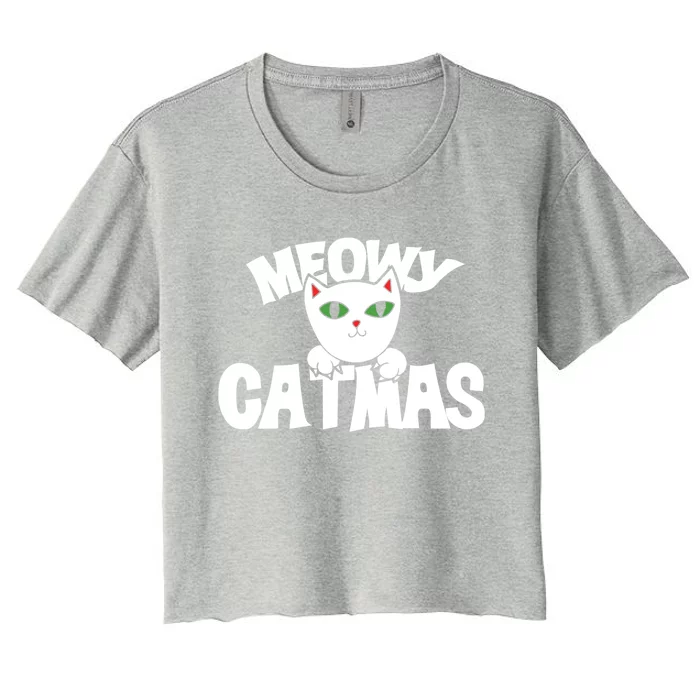 Meowy Catmas Cute Gift Funny Christmas Cats Cute Funny Gift Women's Crop Top Tee