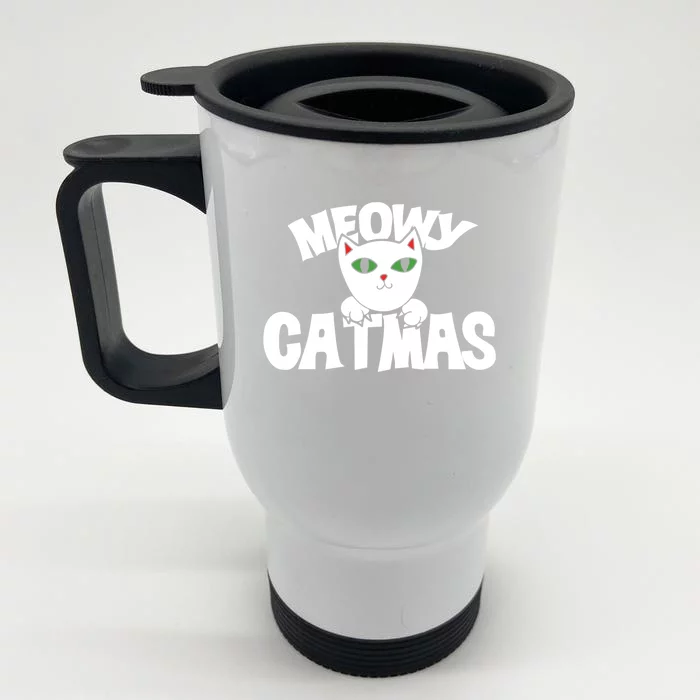 Meowy Catmas Cute Gift Funny Christmas Cats Cute Funny Gift Front & Back Stainless Steel Travel Mug